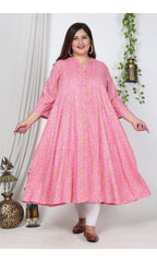 Plus Size Pink Cotton Blend Floral Print Gown-400729