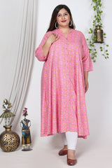 Plus Size Pink Cotton Blend Floral Print Gown-400729