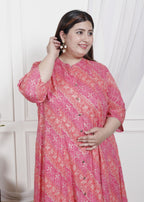 Plus Size Pink Cotton Blend  Goldn Print  Aline Kurta-4100043