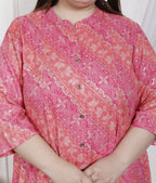 Plus Size Pink Cotton Blend  Goldn Print  Aline Kurta-4100043