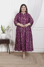 Plus Size Purple Cotton Blend  Goldn Print  Aline Kurta-4100045