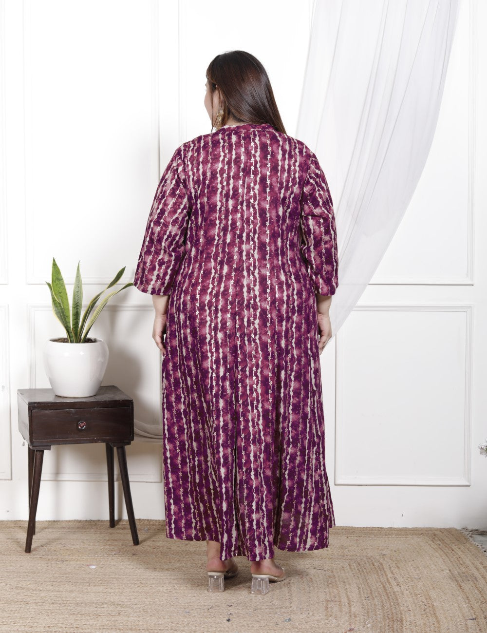 Plus Size Purple Cotton Blend  Goldn Print  Aline Kurta-4100045