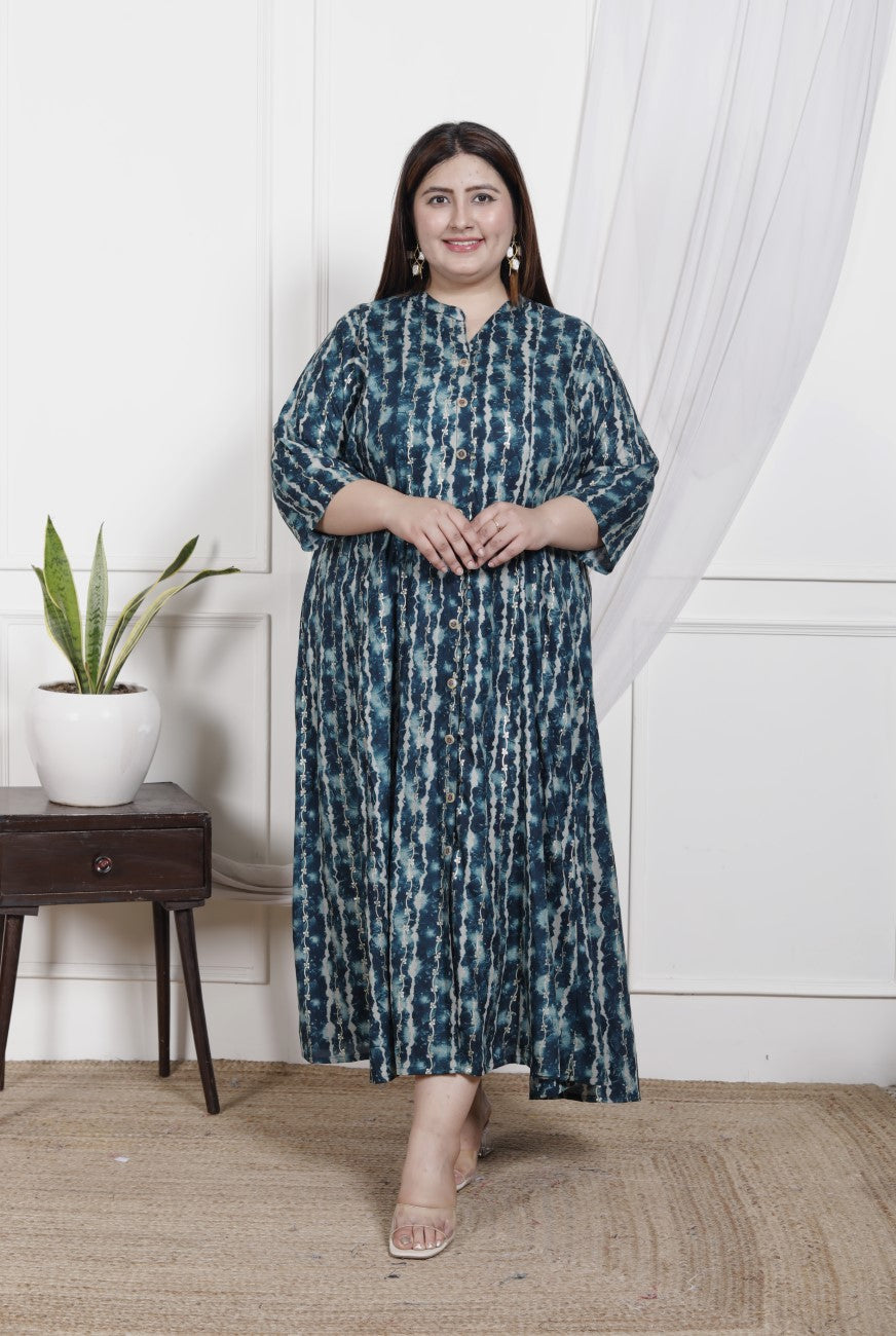 Plus Size B.Green Cotton Blend  Goldn Print  Aline Kurta-4100046