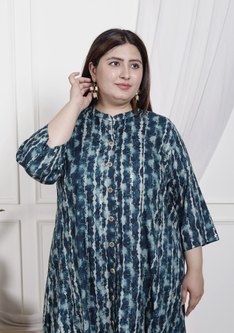 Plus Size B.Green Cotton Blend  Goldn Print  Aline Kurta-4100046