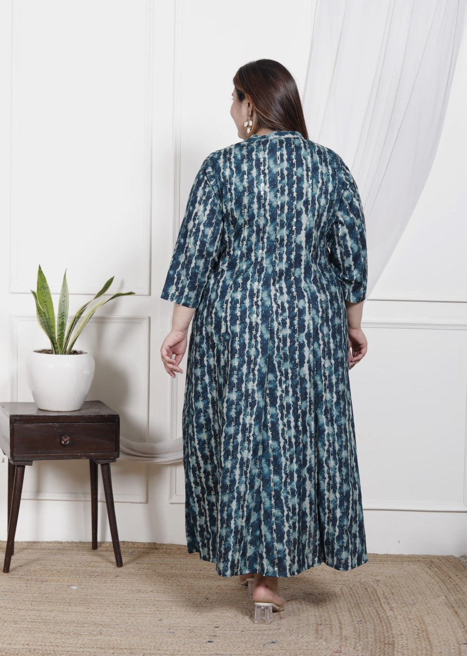 Plus Size B.Green Cotton Blend  Goldn Print  Aline Kurta-4100046