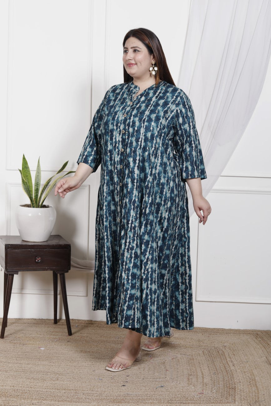 Plus Size B.Green Cotton Blend  Goldn Print  Aline Kurta-4100046