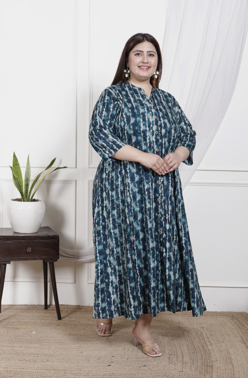 Plus Size B.Green Cotton Blend  Goldn Print  Aline Kurta-4100046