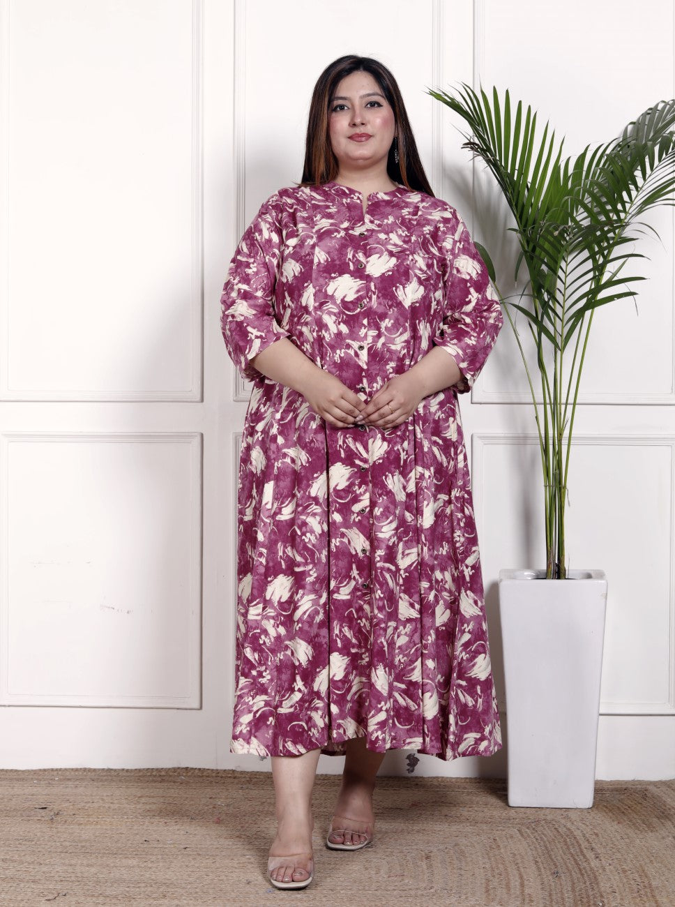 Plus Size Purple Cotton Blend  Goldn Print  Aline Kurta-4100049 Secondary image