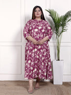 Plus Size Purple Cotton Blend  Goldn Print  Aline Kurta-4100049
