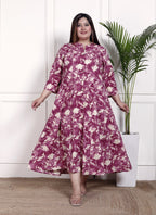 Plus Size Purple Cotton Blend  Goldn Print  Aline Kurta-4100049