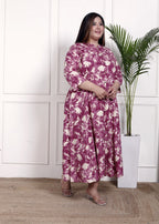 Plus Size Purple Cotton Blend  Goldn Print  Aline Kurta-4100049
