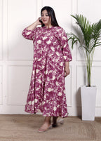 Plus Size Purple Cotton Blend  Goldn Print  Aline Kurta-4100049