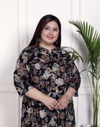 Plus Size Black Cotton Blend  Goldn Print  Aline Kurta-4100050