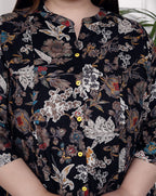 Plus Size Black Cotton Blend  Goldn Print  Aline Kurta-4100050