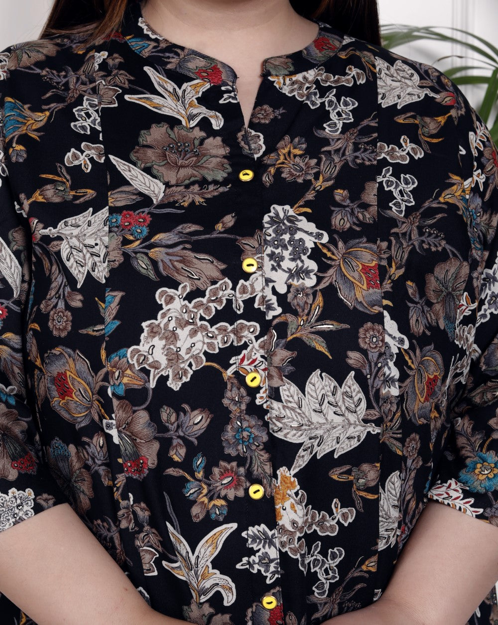 Plus Size Black Cotton Blend  Goldn Print  Aline Kurta-4100050