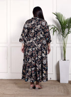Plus Size Black Cotton Blend  Goldn Print  Aline Kurta-4100050