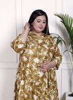 Plus Size Mustard Cotton Blend  Goldn Print  Aline Kurta-4100051