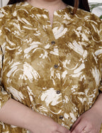 Plus Size Mustard Cotton Blend  Goldn Print  Aline Kurta-4100051