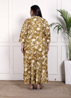 Plus Size Mustard Cotton Blend  Goldn Print  Aline Kurta-4100051
