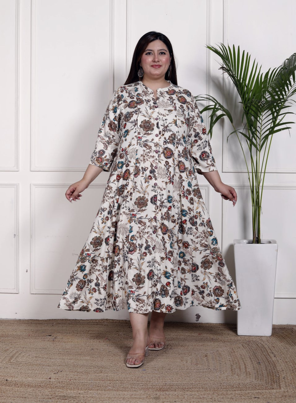 Plus Size Off White Cotton Blend  Goldn Print  Aline Kurta-4100052 Main image
