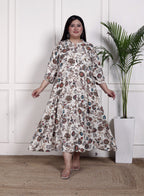 Plus Size Off White Cotton Blend  Goldn Print  Aline Kurta-4100052