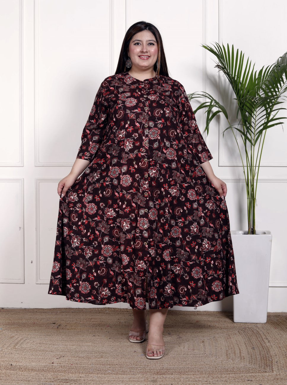 Plus Size Purple Cotton Blend  Goldn Print  Aline Kurta-4100053