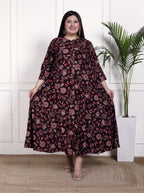 Plus Size Purple Cotton Blend  Goldn Print  Aline Kurta-4100053