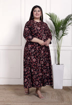 Plus Size Purple Cotton Blend  Goldn Print  Aline Kurta-4100053
