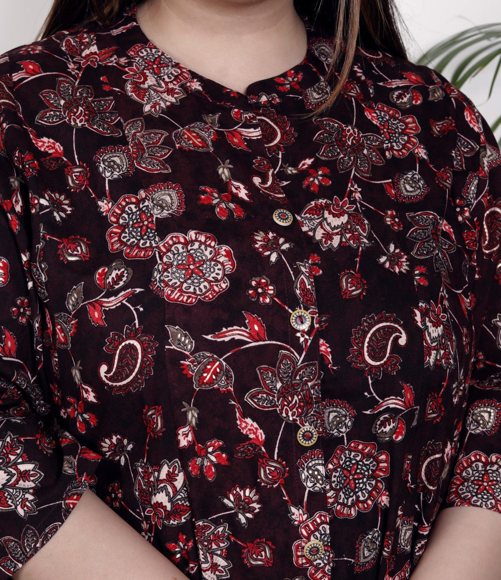 Plus Size Purple Cotton Blend  Goldn Print  Aline Kurta-4100053