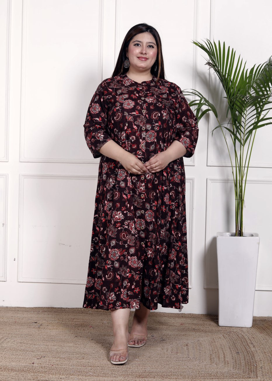 Plus Size Purple Cotton Blend  Goldn Print  Aline Kurta-4100053