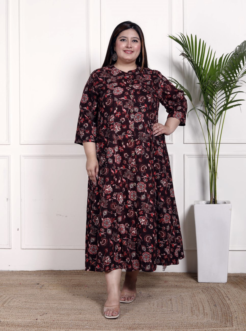 Plus Size Purple Cotton Blend  Goldn Print  Aline Kurta-4100053