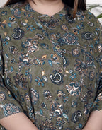 Plus Size Green Cotton Blend  Goldn Print  Aline Kurta-4100054