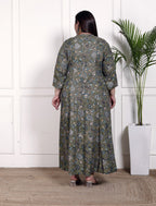 Plus Size Green Cotton Blend  Goldn Print  Aline Kurta-4100054
