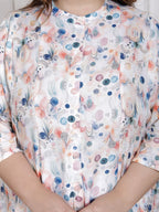 Plus Size White Cotton Blend  Goldn Print  Aline Kurta-4100055