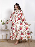 Plus Size Beige Cotton Blend  Goldn Print  Aline Kurta-4100056