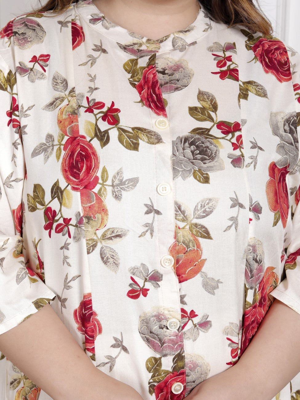 Plus Size Beige Cotton Blend  Goldn Print  Aline Kurta-4100056