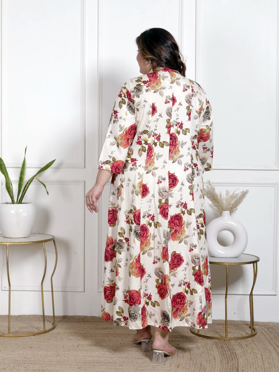 Plus Size Beige Cotton Blend  Goldn Print  Aline Kurta-4100056