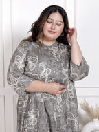 Plus Size Grey Cotton Blend  Goldn Print  Aline Kurta-4100058
