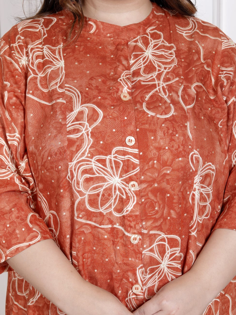 Plus Size Orange Cotton Blend  Goldn Print  Aline Kurta-4100059