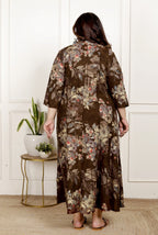 Plus Size Brown Cotton Blend  Goldn Print  Aline Kurta-4100061
