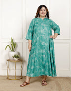 Plus Size Rama Green Cotton Blend  Goldn Print  Aline Kurta-4100062