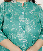 Plus Size Rama Green Cotton Blend  Goldn Print  Aline Kurta-4100062