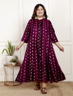 Plus Size Maroon Cotton Blend  Goldn Print  Aline Kurta-4100064