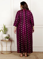 Plus Size Maroon Cotton Blend  Goldn Print  Aline Kurta-4100064