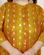 Plus Size Mustard Cotton Blend  Goldn Print  Aline Kurta-4100065
