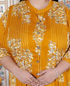 Plus Size Mustard Cotton Blend Golden Print Aline Kurta-410071