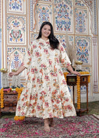 Plus Size Off White Cotton Blend Golden Print Aline Kurta-410073