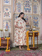 Plus Size Off White Cotton Blend Golden Print Aline Kurta-410073