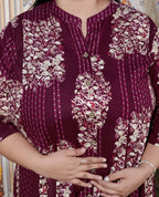 Plus Size Purple Cotton Blend Golden Print Aline Kurta-410074