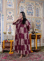 Plus Size Purple Cotton Blend Golden Print Aline Kurta-410074